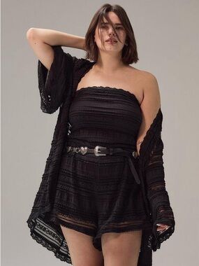 NWT Torrid Size 3 Black Festi Strapless Lace Romper